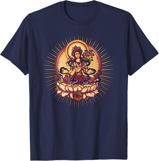 Tara Tibet Buddhism Lotus Meditation Yoga Om Spirituality T-Shirt - T-Shirt | Navy