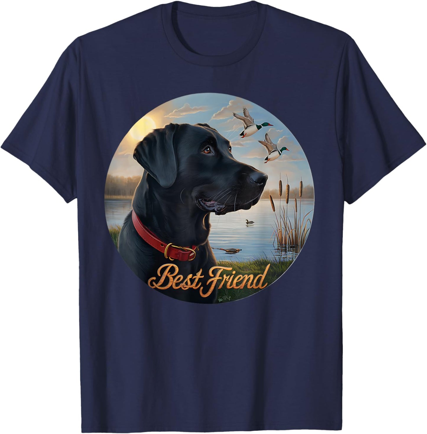 Black Labrador Best Friend. Hunting waterfowl ducks design. T-Shirt - T-Shirt | Navy