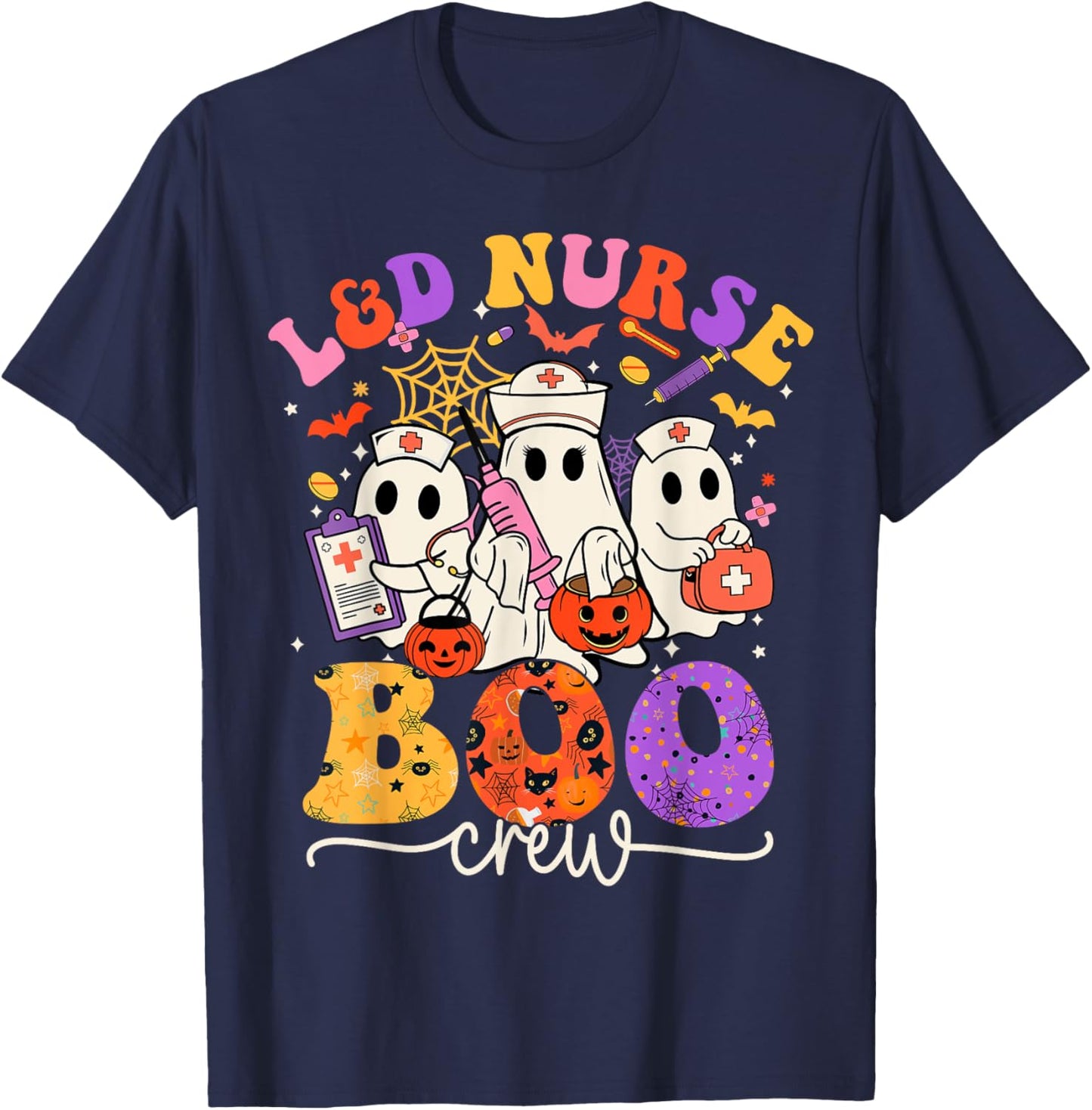 L&D Boo Crew Costume Funny Nurse Ghost Halloween T-Shirt - T-Shirt | Navy