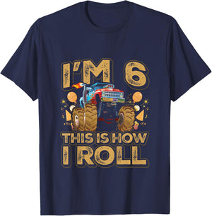 Kids 6 Year Old Boy Toddler Monster Truck Party 6th Birthday T-Shirt - T-Shirt | Navy