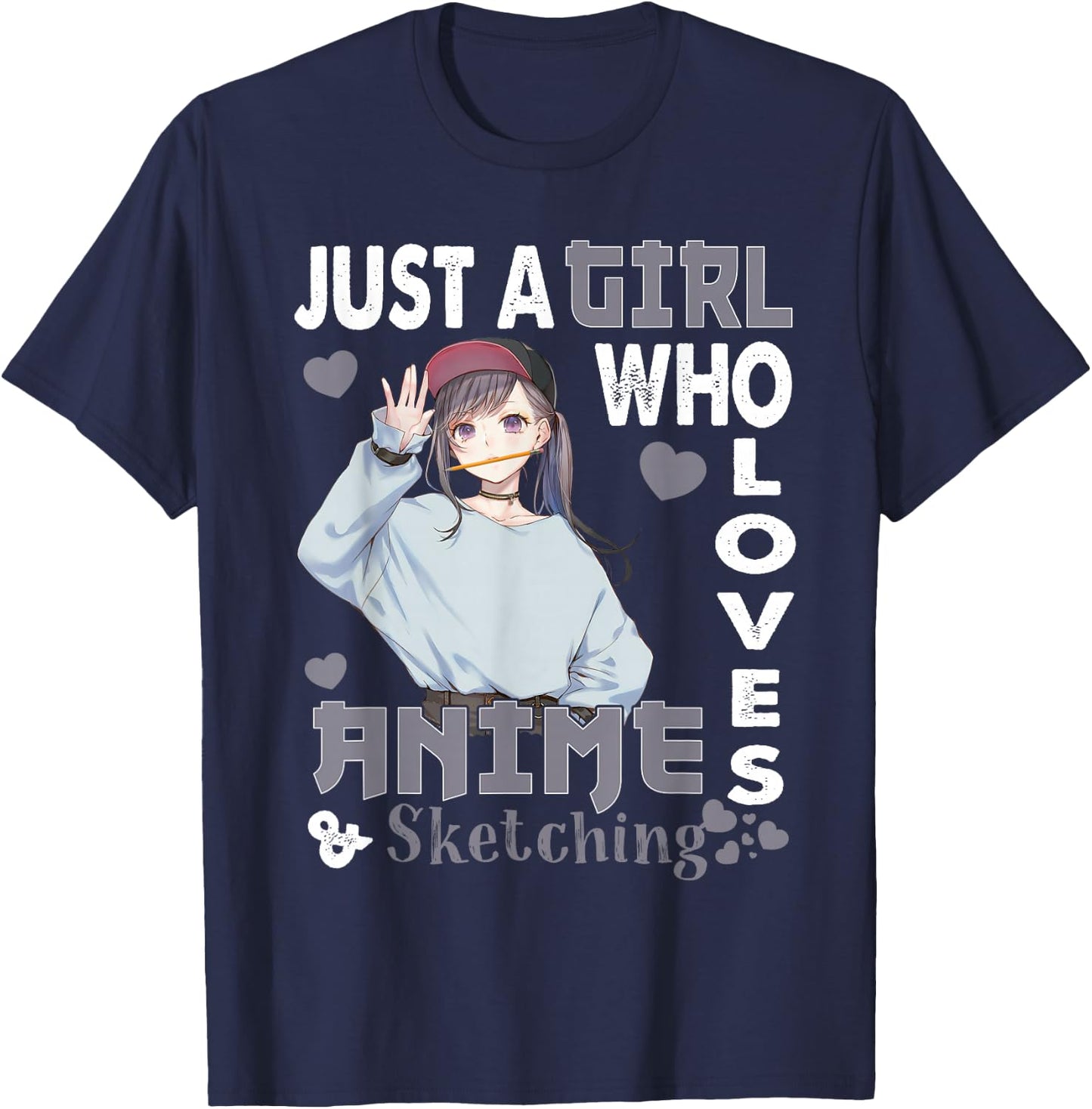 Japanese Anime Drawing Gifts Just A Girl Who Loves Sketching T-Shirt - T-Shirt | Navy