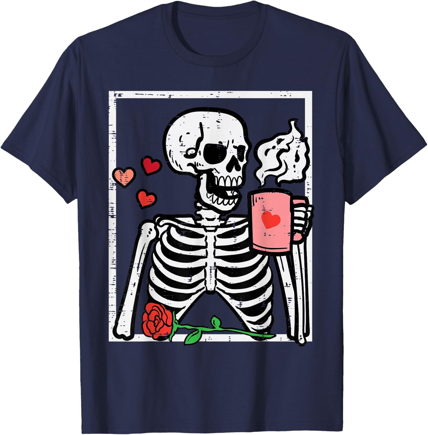 Anti Valentines Day Skeleton Coffee Funny Men Women Kids T-Shirt - T-Shirt | Navy