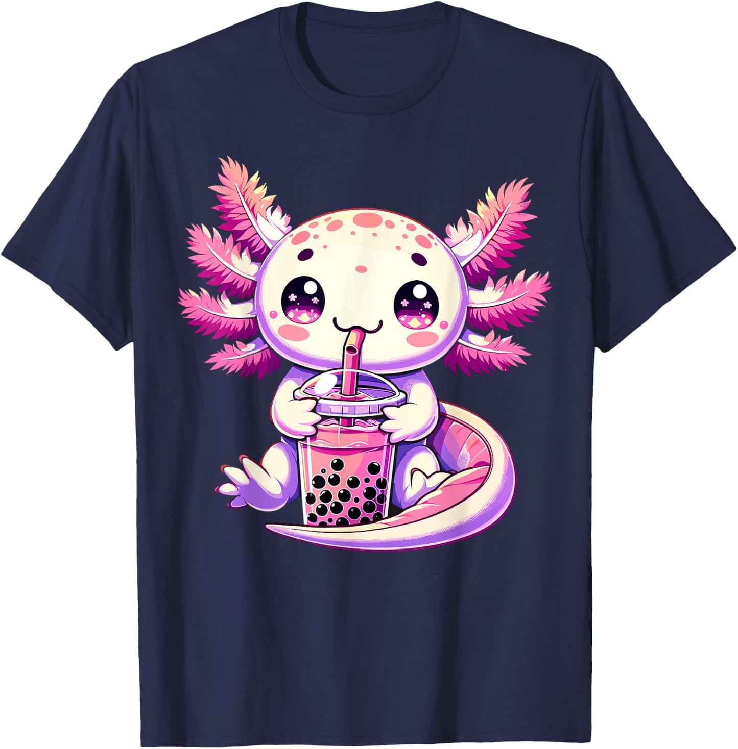 Axolotl Boba Tea Bubble Tea Anime Cute Kawaii Axolotl T-Shirt - T-Shirt | Navy