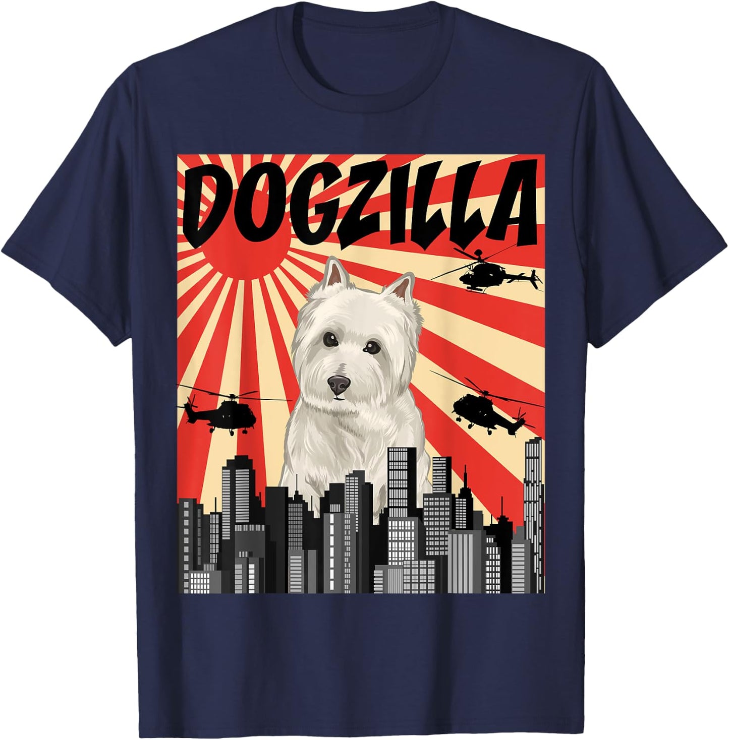 Funny Retro Japanese Dogzilla West Highland White Terrier T-Shirt - T-Shirt | Navy