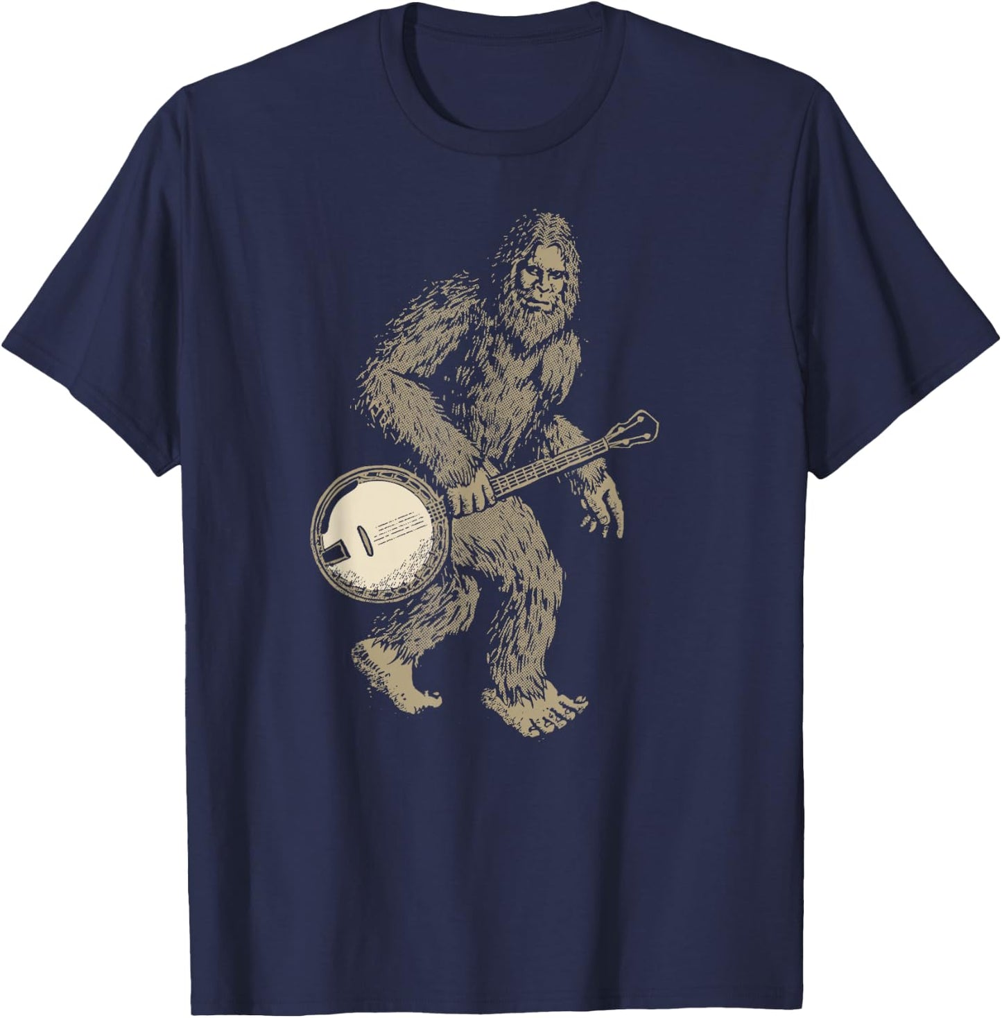 Grassquatch! Vintage Bigfoot & Bluegrass Banjo Music T-Shirt - T-Shirt | Navy