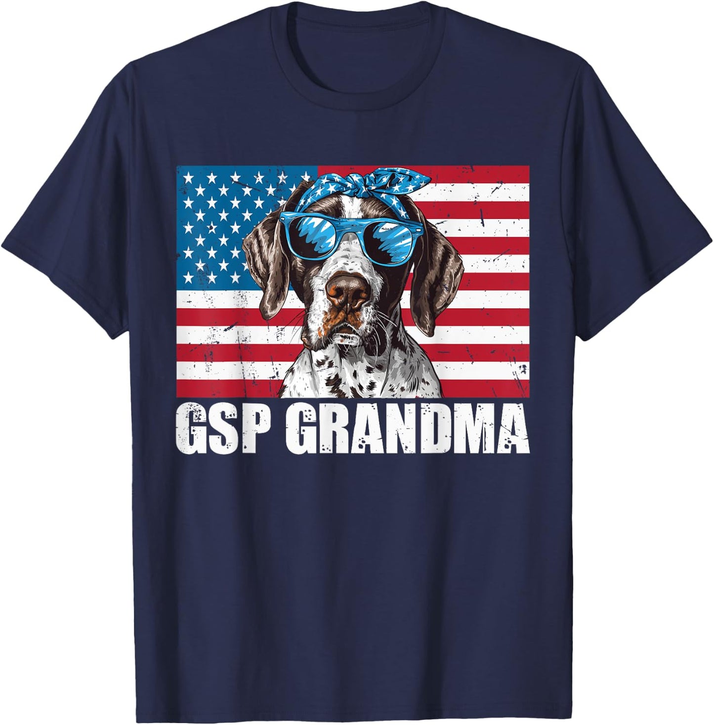 GSP Grandma German Shorthaired Pointer US Flag 4th of July T-Shirt - T-Shirt | Navy