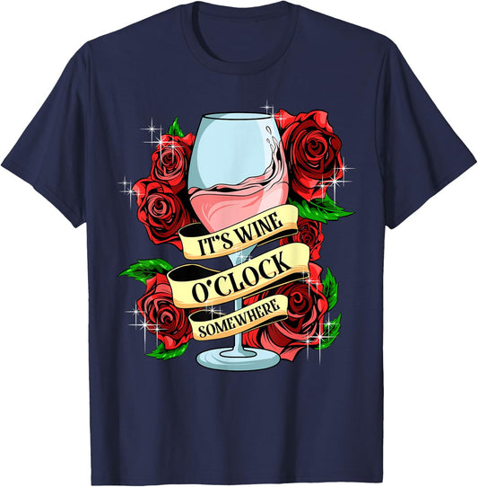 It's Wine O'Clock Somewhere Women's Funny Wine Lover Gift T-Shirt - T-Shirt | Navy