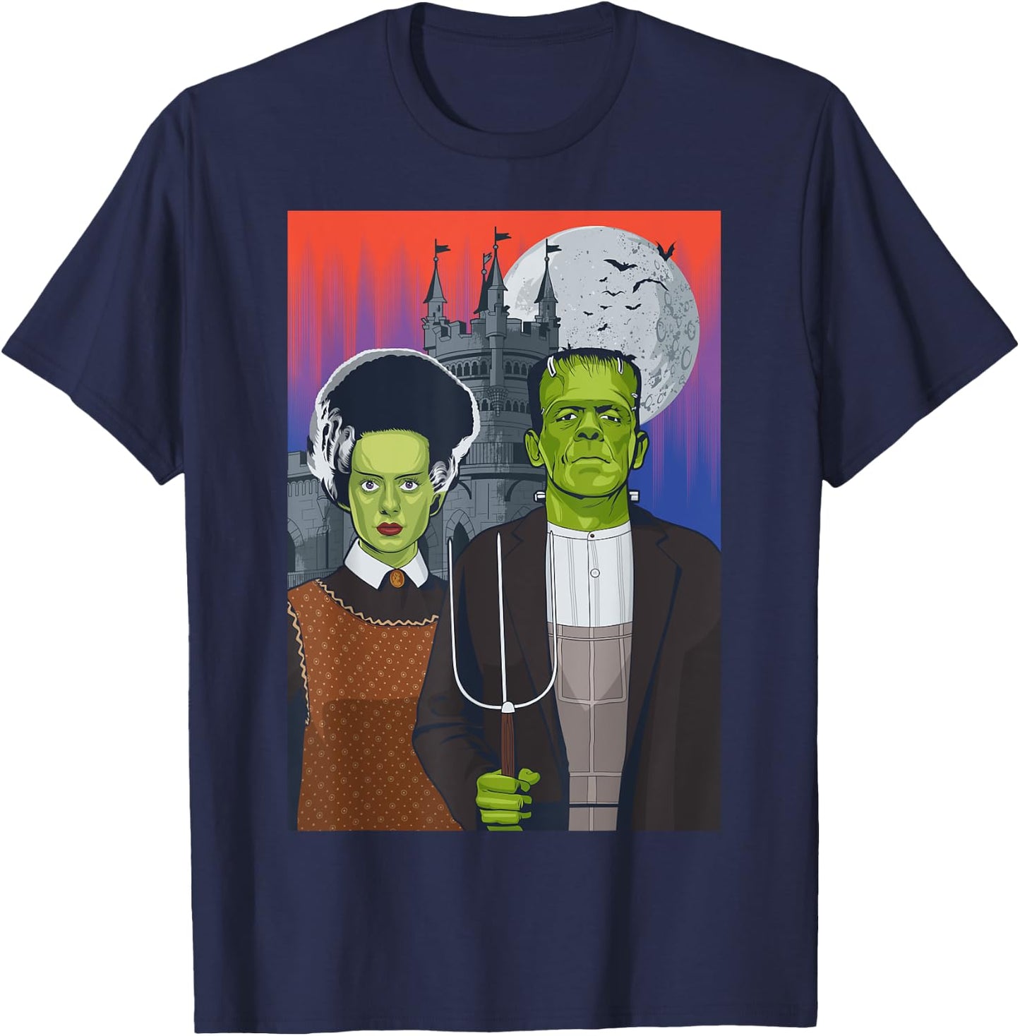 Frankenstein American Gothic Parody Halloween Monster T-Shirt - T-Shirt | Navy