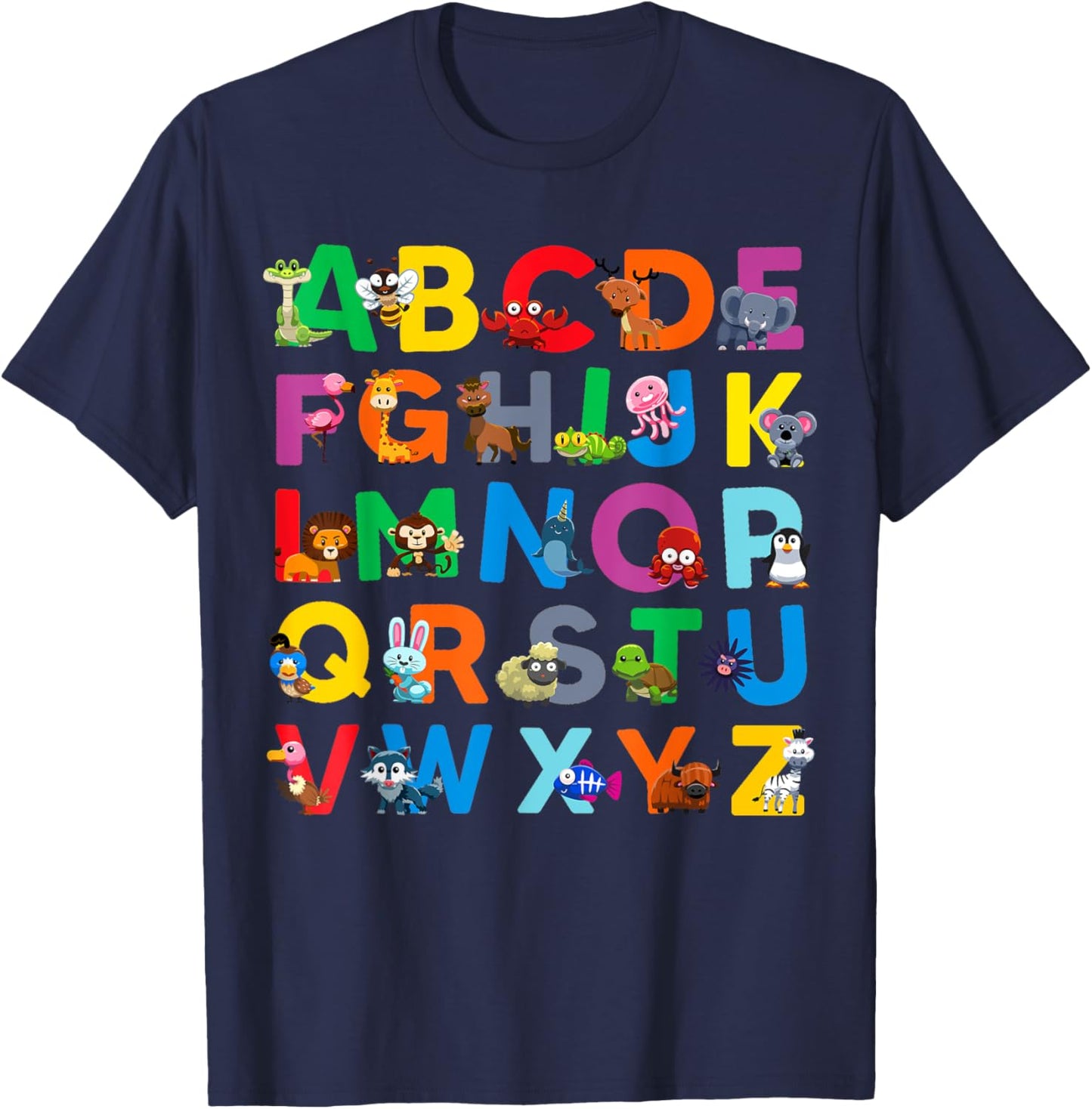 Zoo Animal Alphabet ABCs Animals Learning A-Z ABC Letters T-Shirt - T-Shirt | Navy