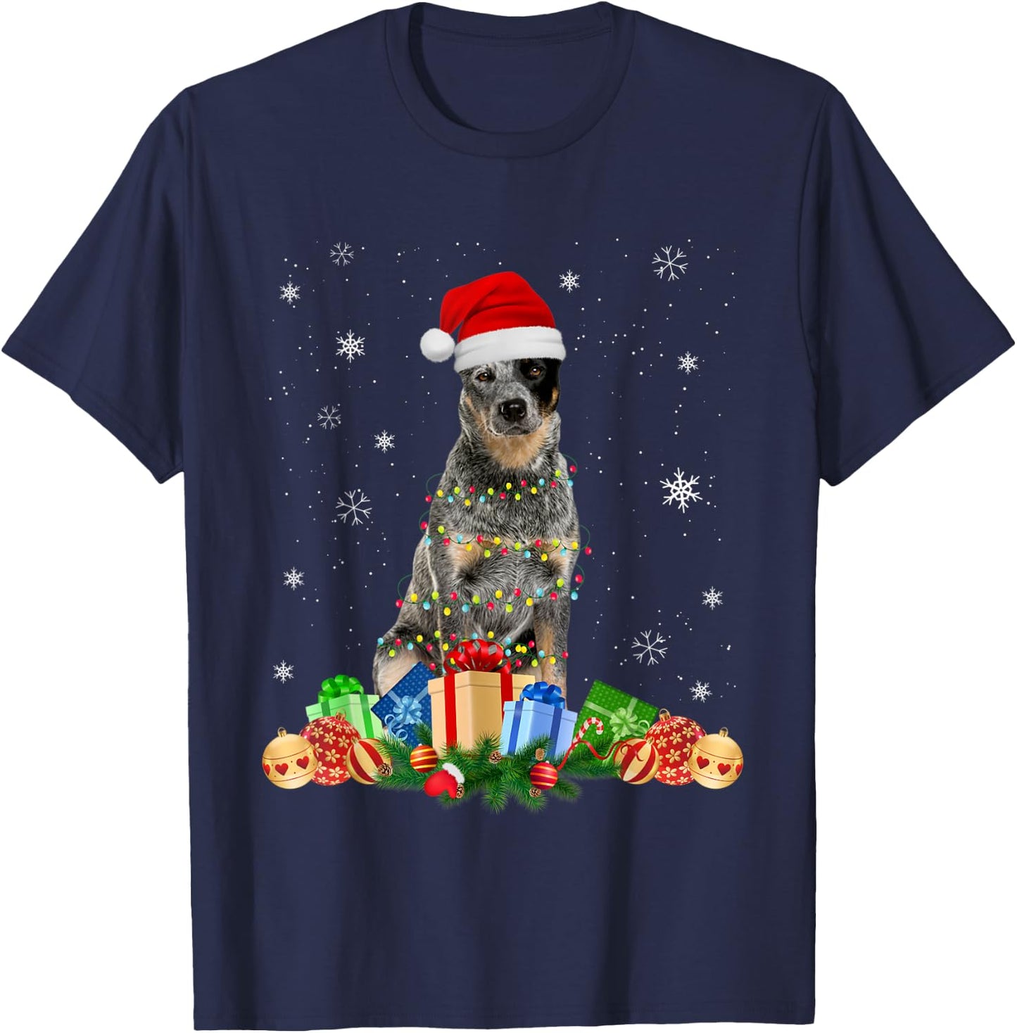 Australian Cattle Dog Christmas Lights Puppy Dog Lover Women Kids T-Shirt - T-Shirt | Navy