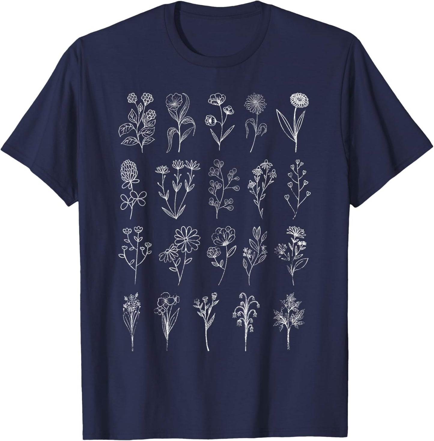 Vintage Inspired Flower Botanical Chart Naturalist T-Shirt - T-Shirt | Navy