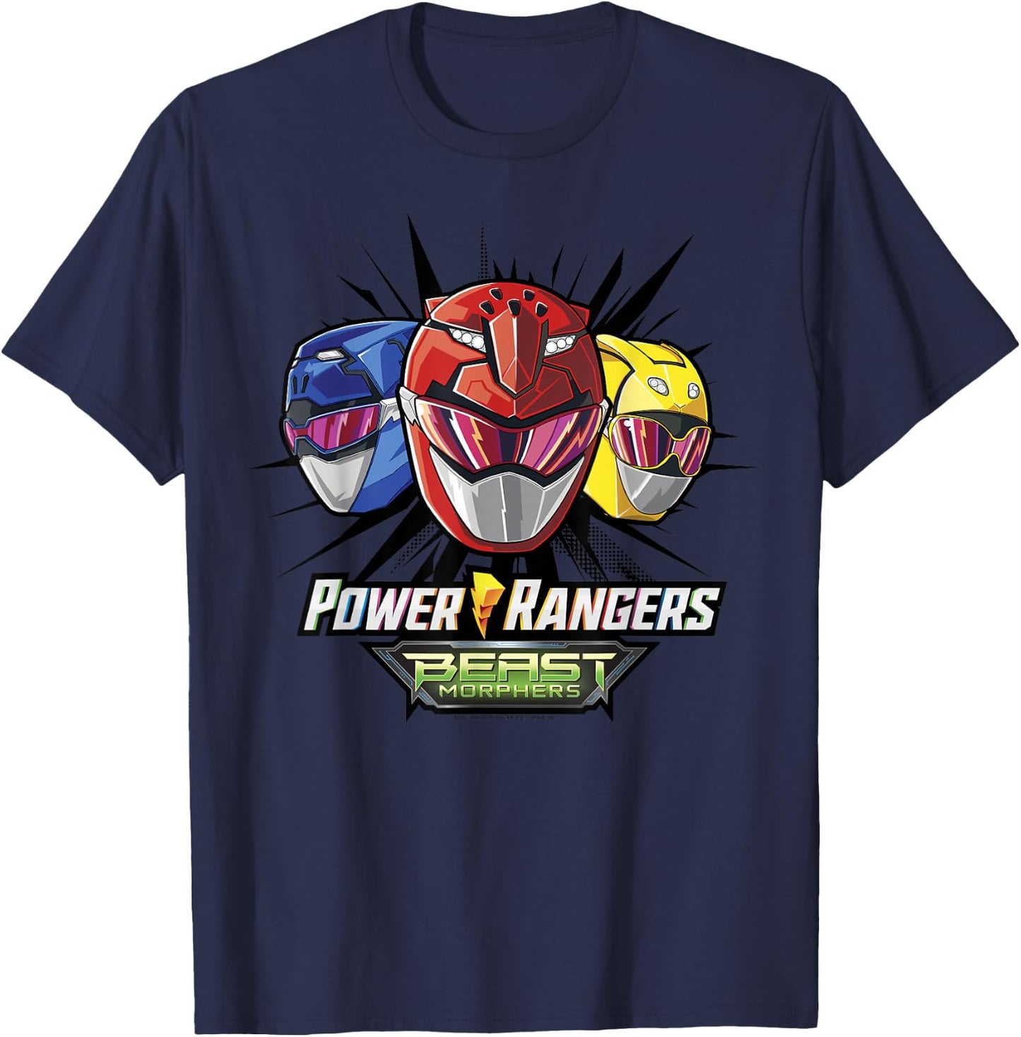 Power Rangers Group Shot Beast Morphers Helmets T-Shirt - T-Shirt | Navy