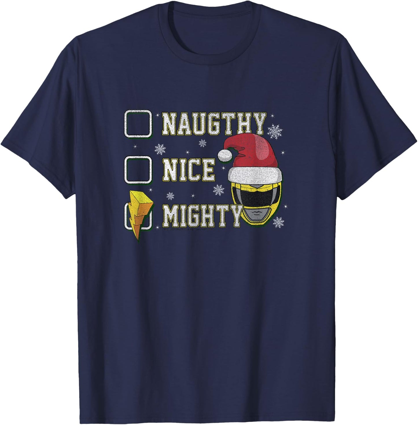 Power Rangers Christmas Naughty Nice Mighty Yellow Ranger T-Shirt - T-Shirt | Navy