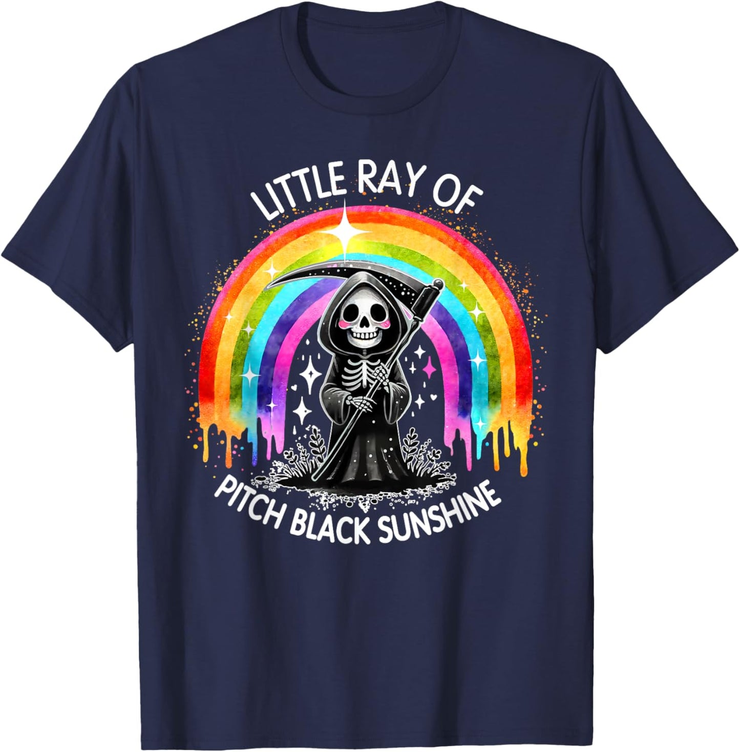 Little Ray Of Pitch Black Sunshine Death Rainbow Halloween Men Women Kids T-Shirt - T-Shirt | Navy
