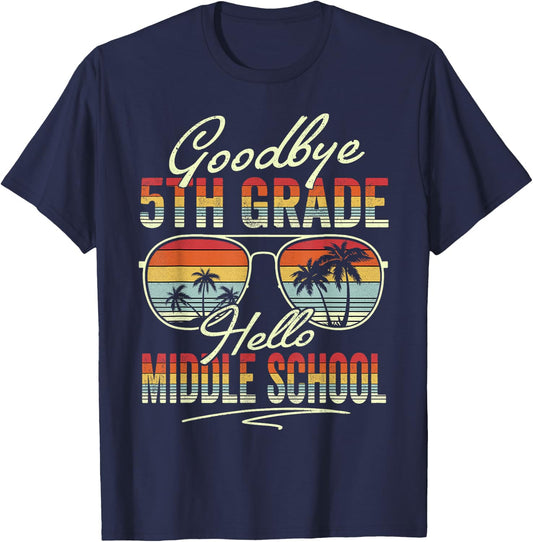 Vintage Goodbye 5th Grade Hello Middle School Summer Student T-Shirt - T-Shirt | Navy