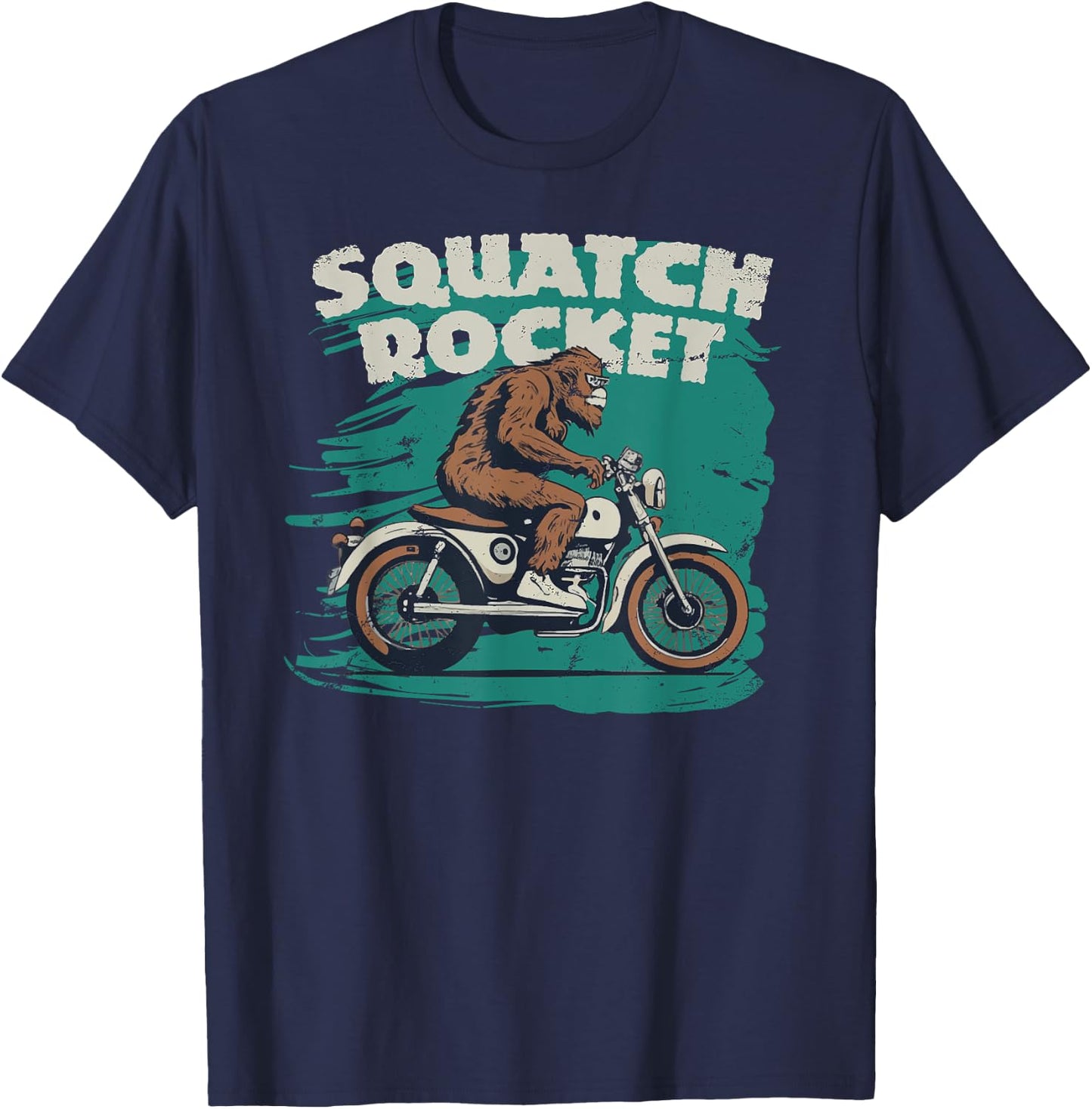 Sasquatch Motorcycle Rider Bigfoot Fan Crotch Squatch Rocket T-Shirt - T-Shirt | Navy