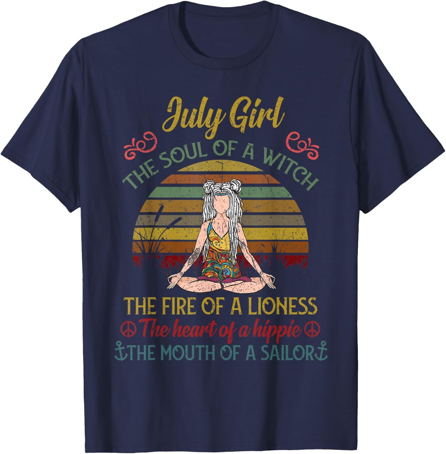 July Girl The Soul of A Witch Vintage July Birthday Gift T-Shirt - T-Shirt | Navy