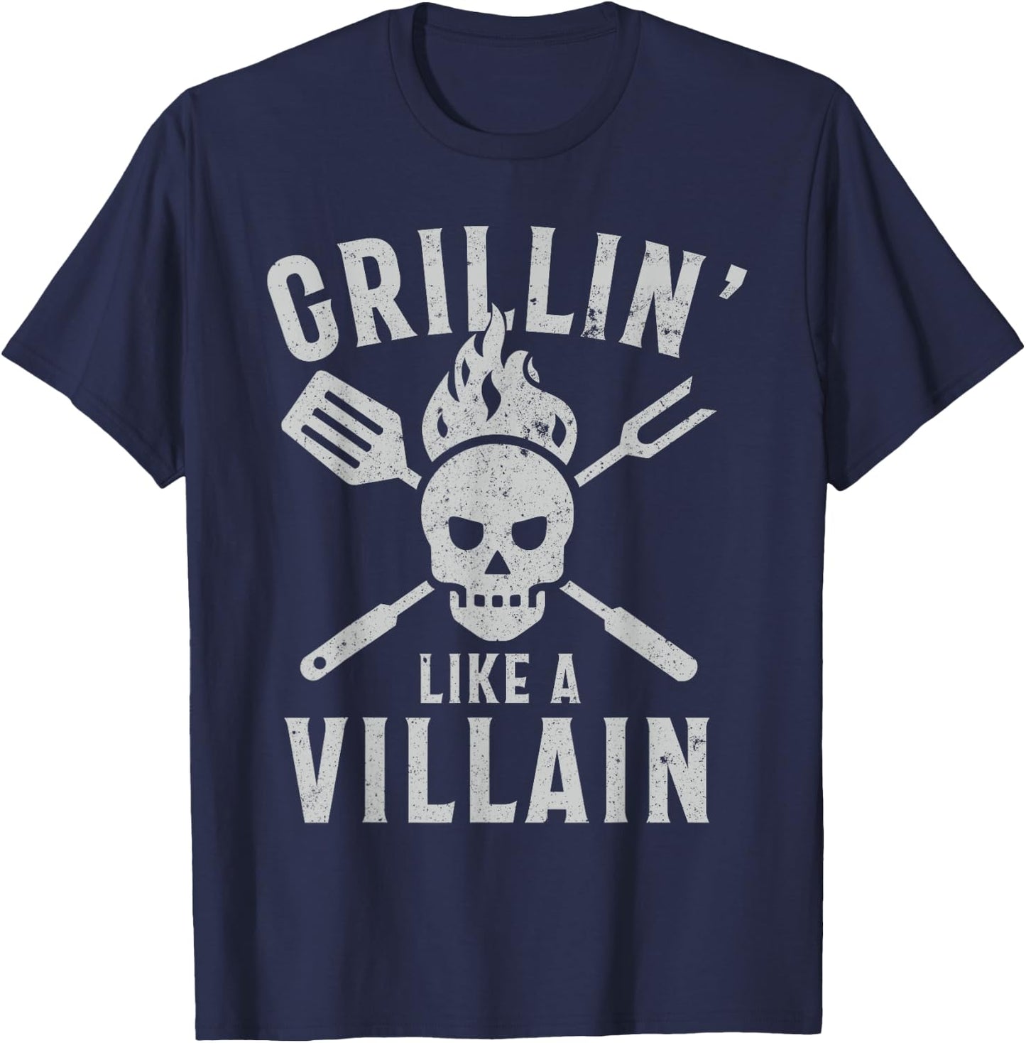 Funny Grillin' Like A Villain Barbecue Grilling Cooking T-Shirt - T-Shirt | Navy
