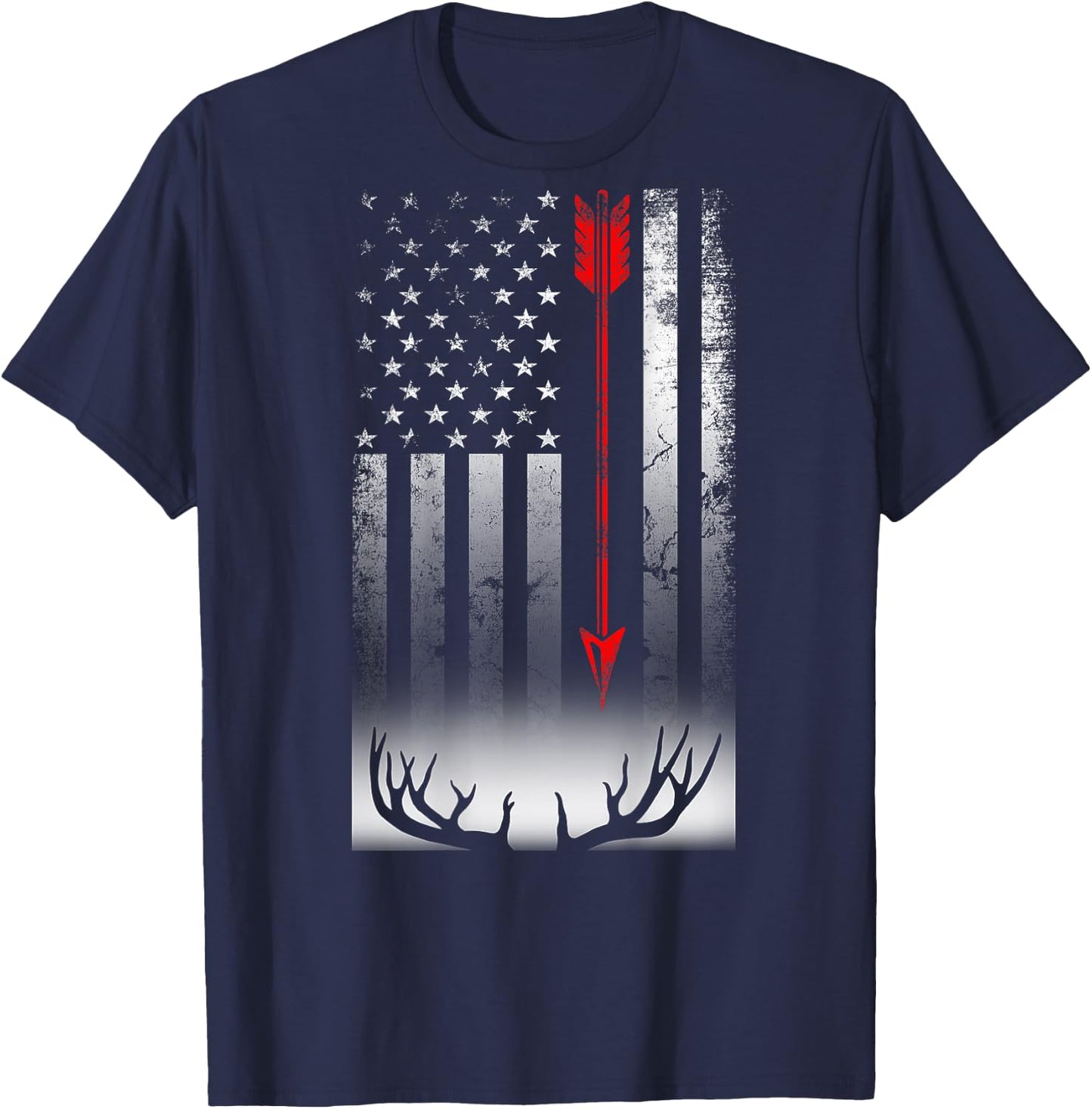 Bow deer hunting American flag Bow Hunting Lover Gift T-Shirt - T-Shirt | Navy