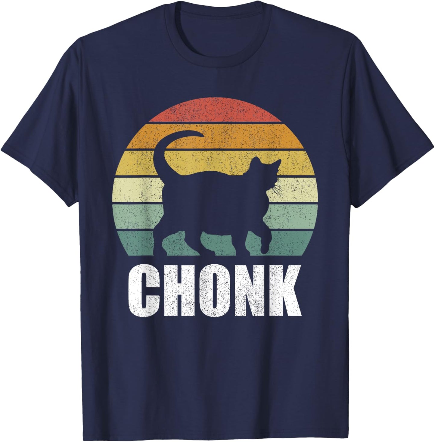 Vintage Retro Sunset Funny Fat Cats Meme Chonk Cat Women Kids T-Shirt - T-Shirt | Navy