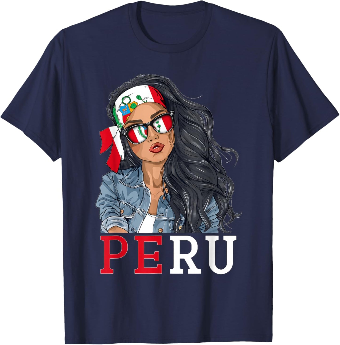 Peruvian Woman Products Flag Uniform Heritage Peru T-Shirt - T-Shirt | Navy