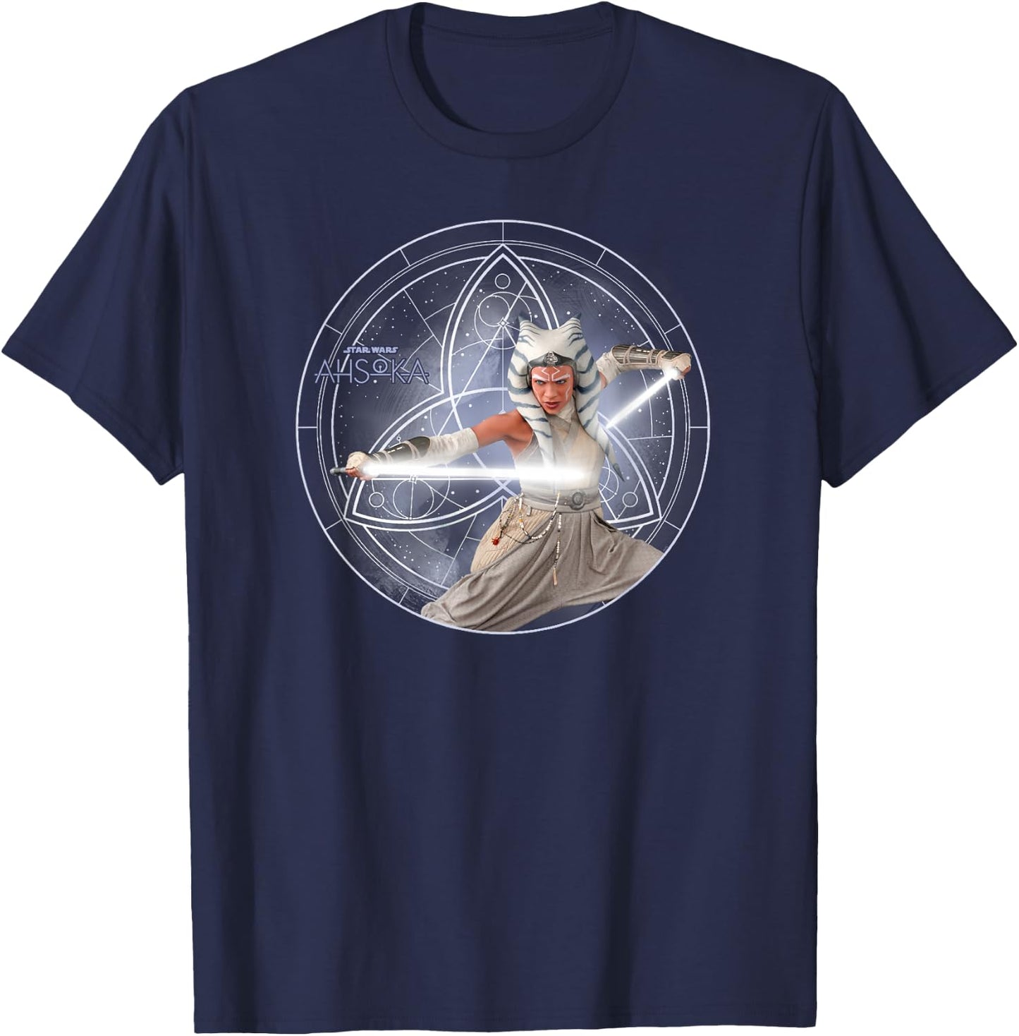 Star Wars Ahsoka Part 5 White Costume Lightsabers & Star Map T-Shirt - T-Shirt | Navy