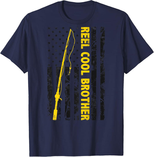 Reel cool Brother Fishing American Flag dad Gift Brother T-Shirt - T-Shirt | Navy