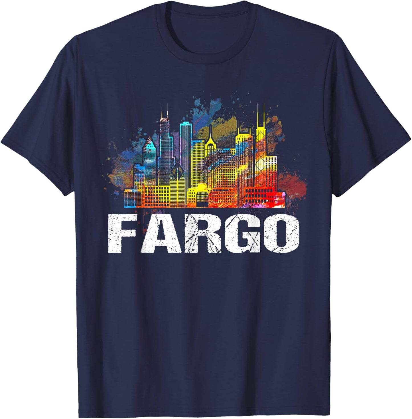 Vintage Retro Fargo North Dakota Skyline Gift T-Shirt - T-Shirt | Navy