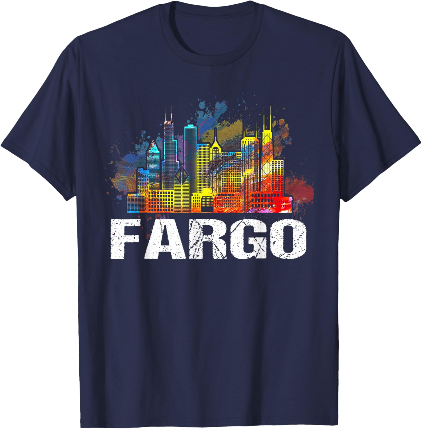 Vintage Retro Fargo North Dakota Skyline Gift T-Shirt - T-Shirt | Navy