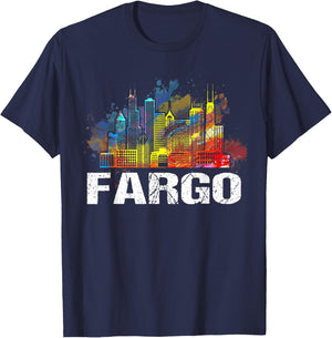 Vintage Retro Fargo North Dakota Skyline Gift T-Shirt - T-Shirt | Navy