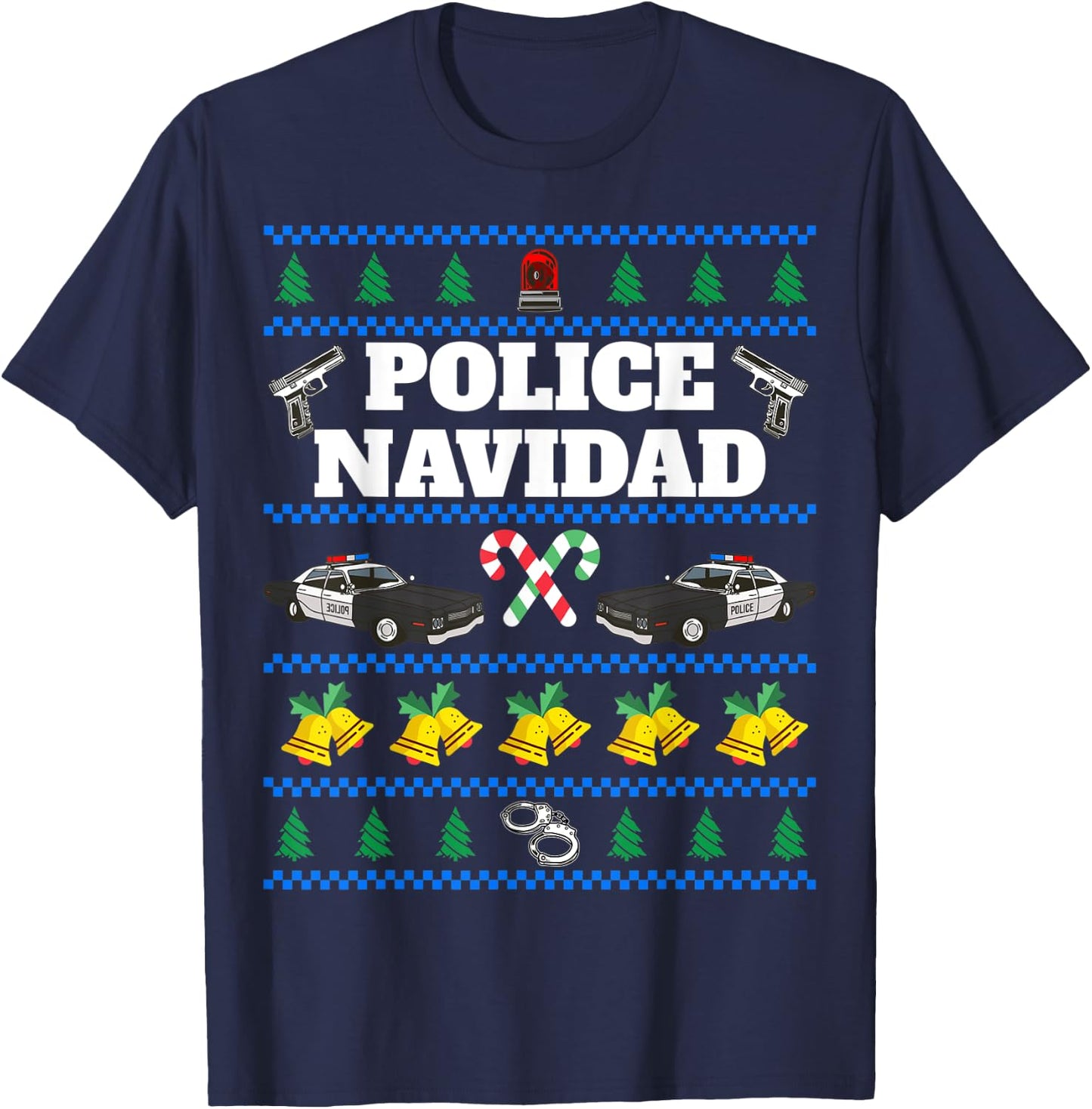 Police Navidad Ugly Christmas Sweater T-Shirt - T-Shirt | Navy