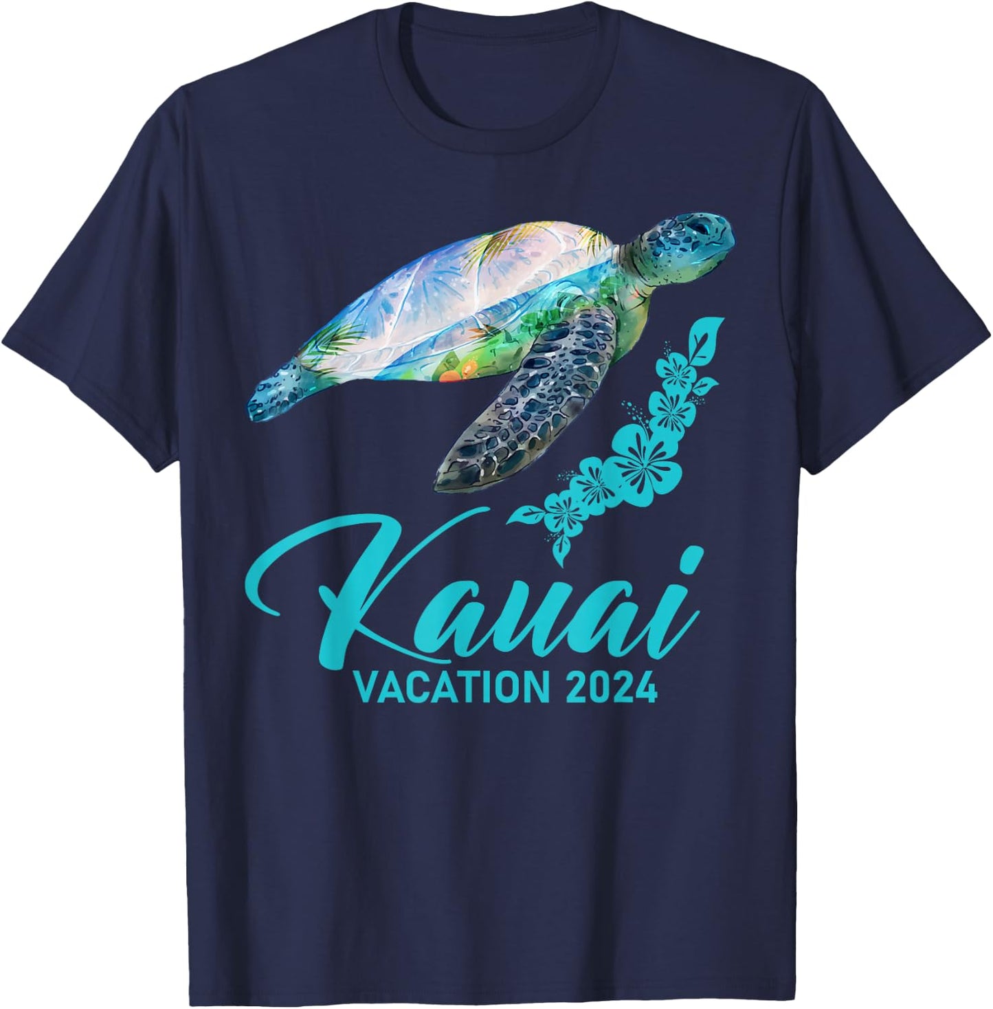 Kauai Sea Turtle Hawaiian Family Vacation 2024 T-Shirt - T-Shirt | Navy