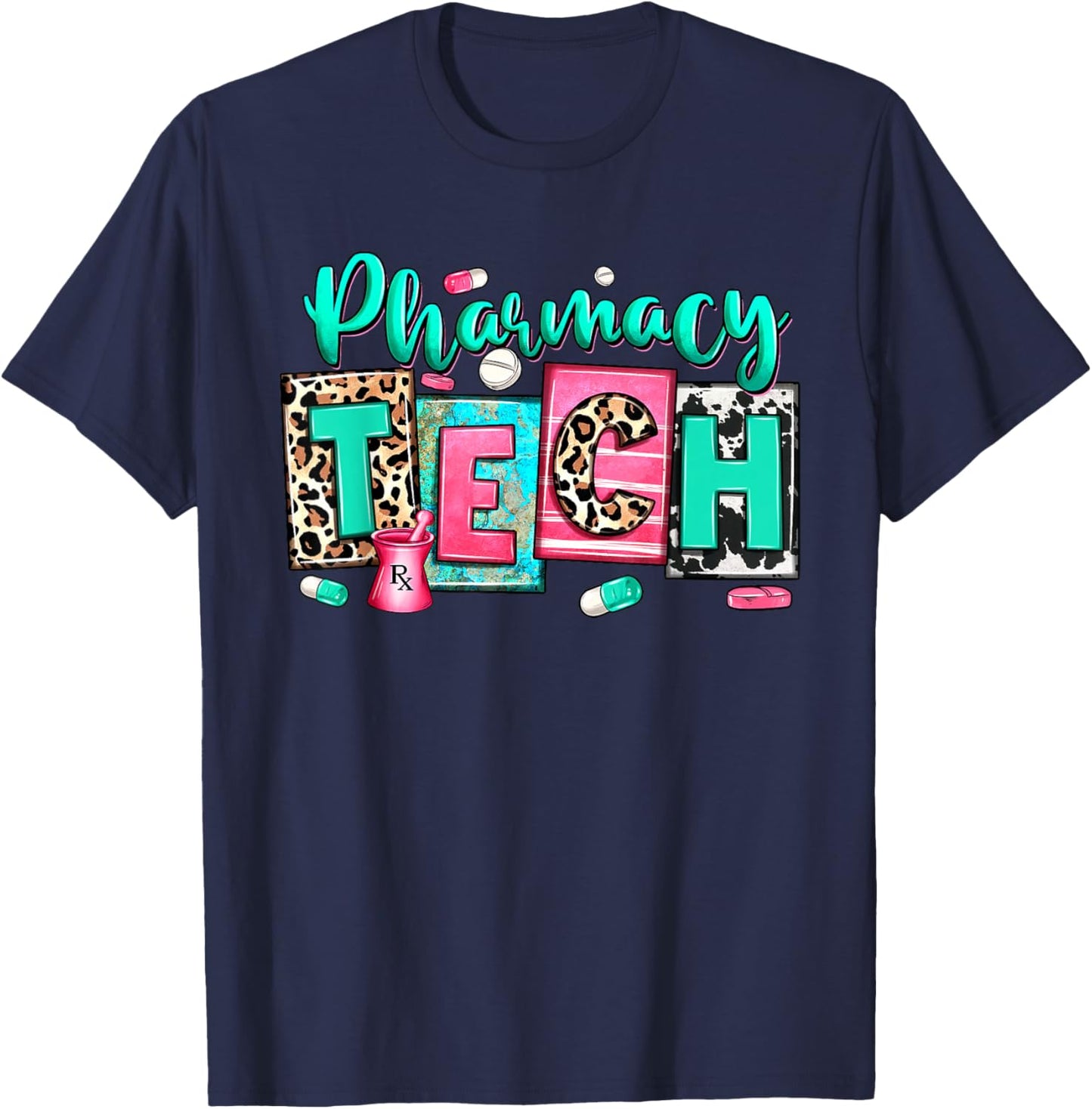Women Pharmacy Tech Leopard Medical Pharmacy Technician Life T-Shirt - T-Shirt | Navy