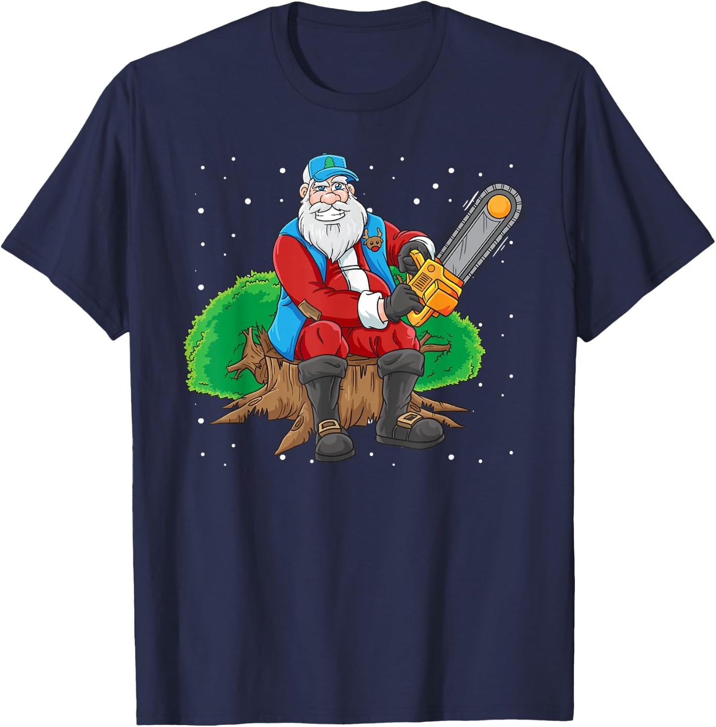 Lumberjack Santa Claus Christmas Chain Saw T-Shirt - T-Shirt | Navy
