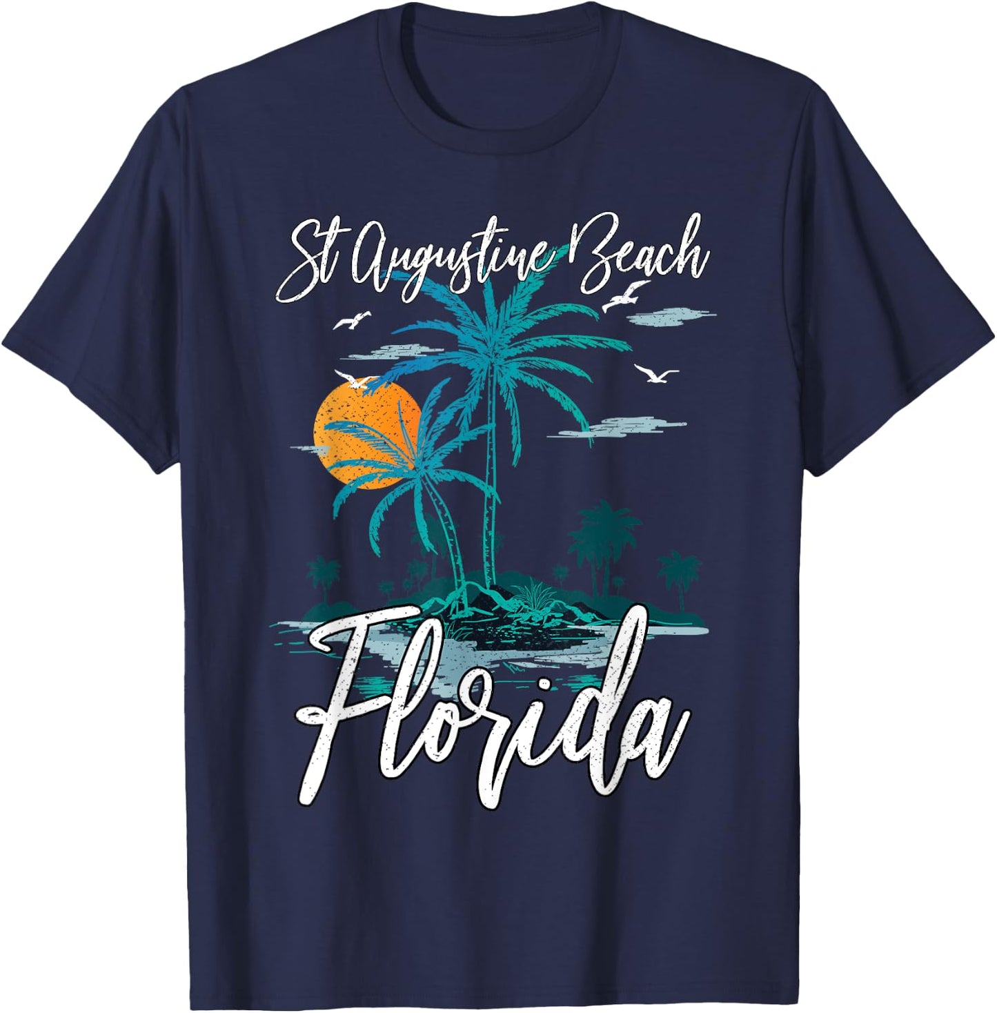 Family Vacation Retro Sunset Florida St Augustine Beach Men Women Kids T-Shirt - T-Shirt | Navy
