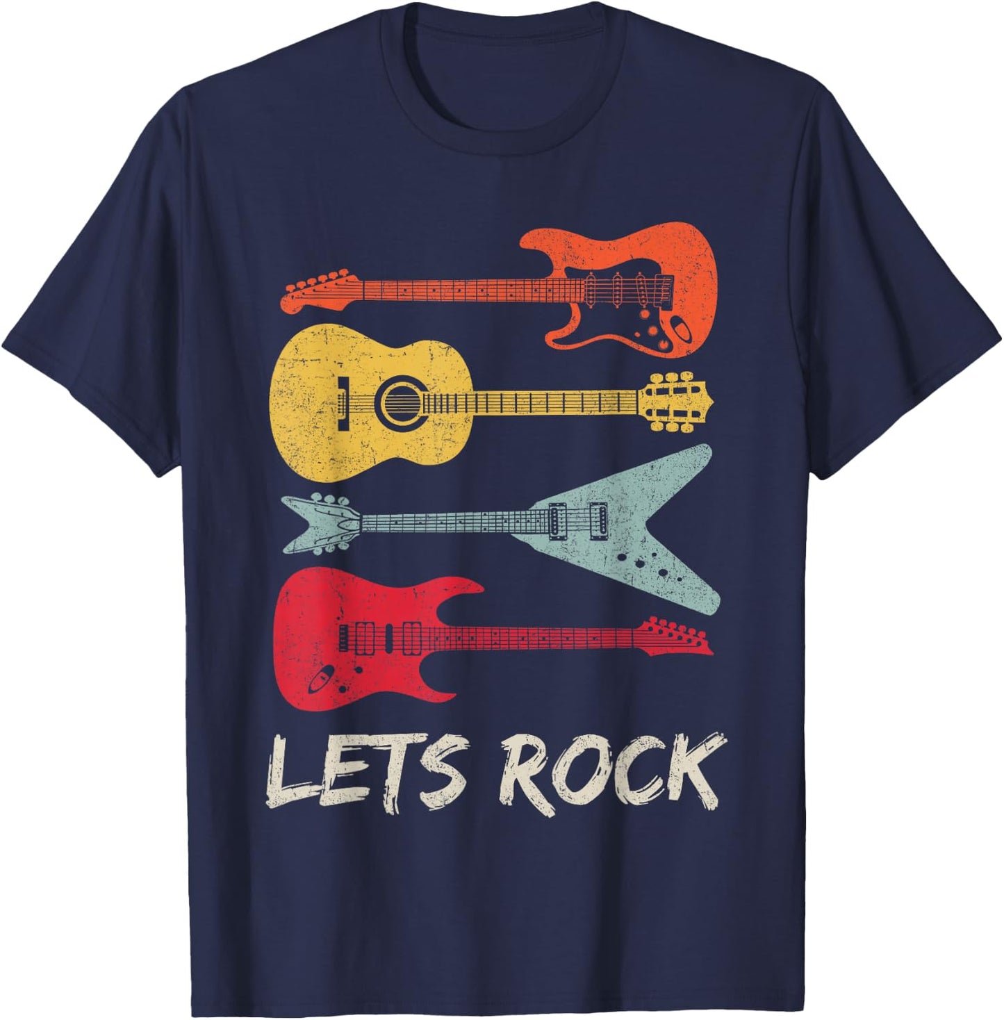 Lets Rock n Roll Guitar Retro Gift Men Women T-Shirt - T-Shirt | Navy