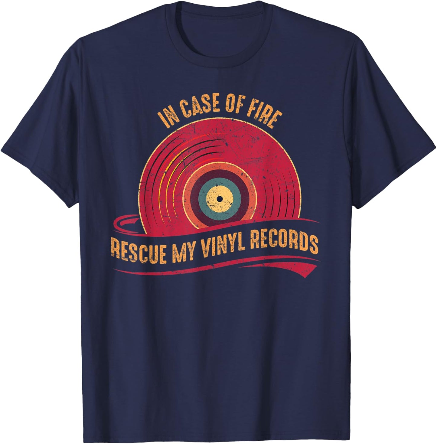 Vinyl Records Collector Audiophile Geek Retro Music Lover DJ T-Shirt - T-Shirt | Navy