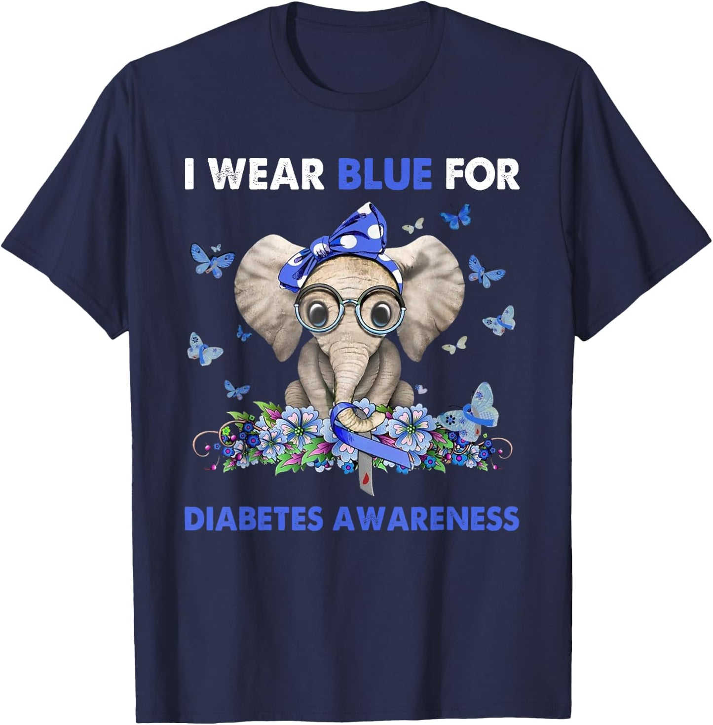 I wear blue for diabetes awareness elephants T-Shirt - T-Shirt | Navy