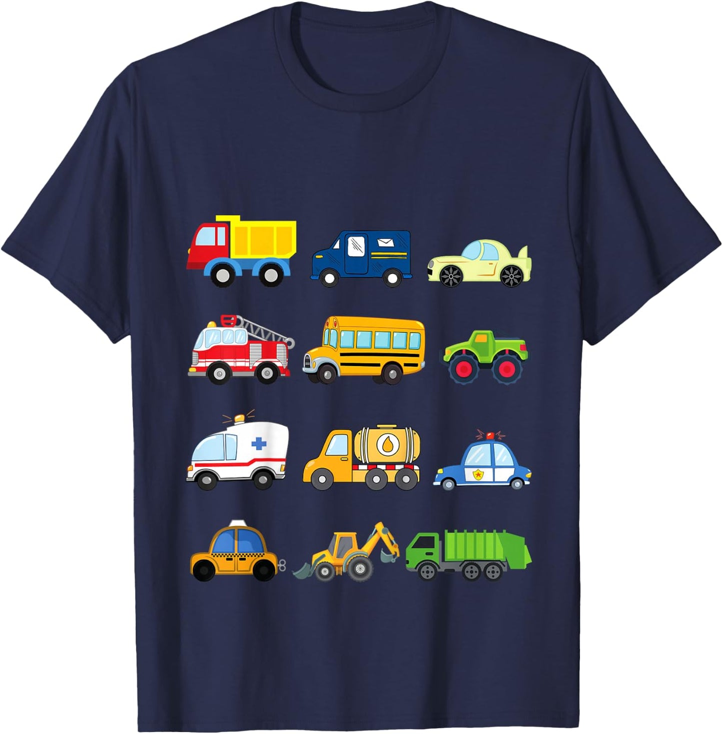 Kids Cars and Trucks and Things That Go Places Toddler Little Boy T-Shirt - T-Shirt | Navy