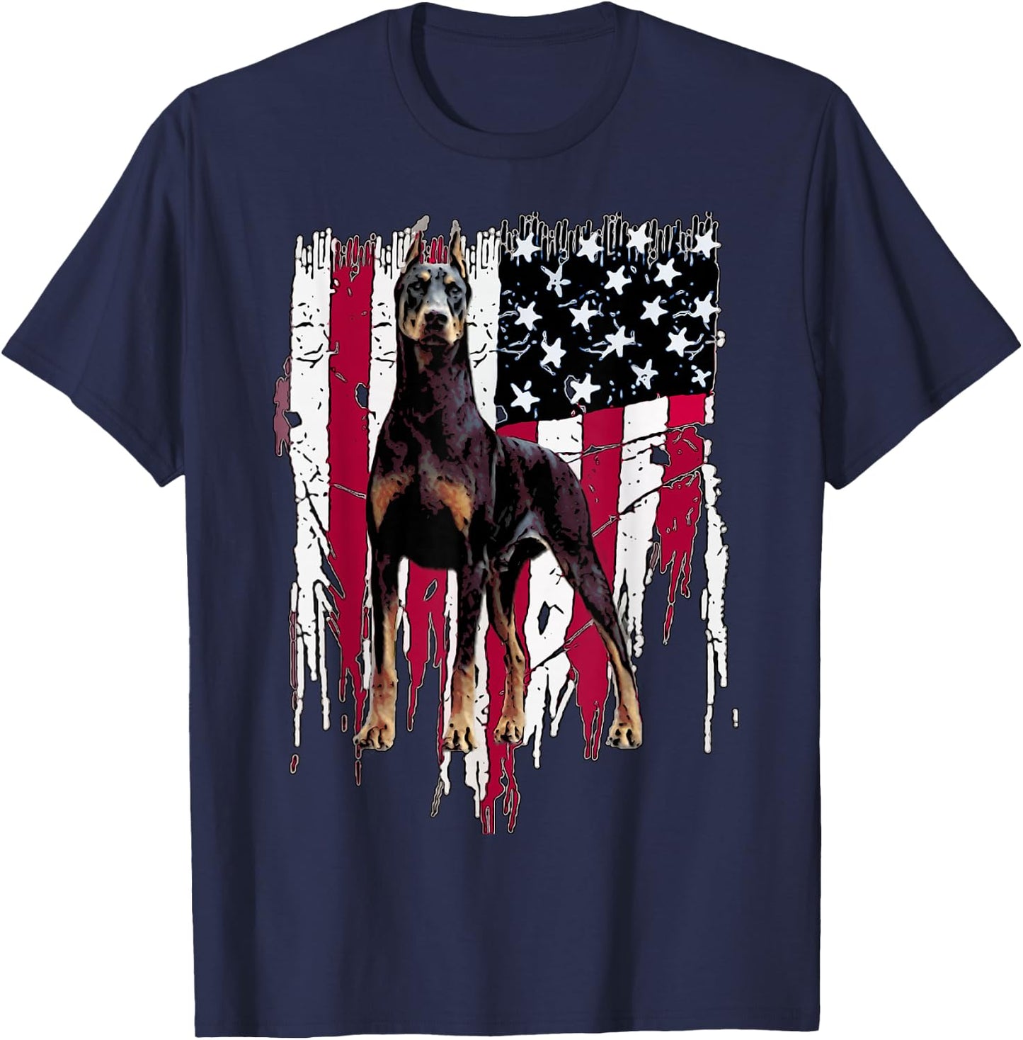 Doberman Pinscher American Flag USA Awesome Small T-Shirt - T-Shirt | Navy