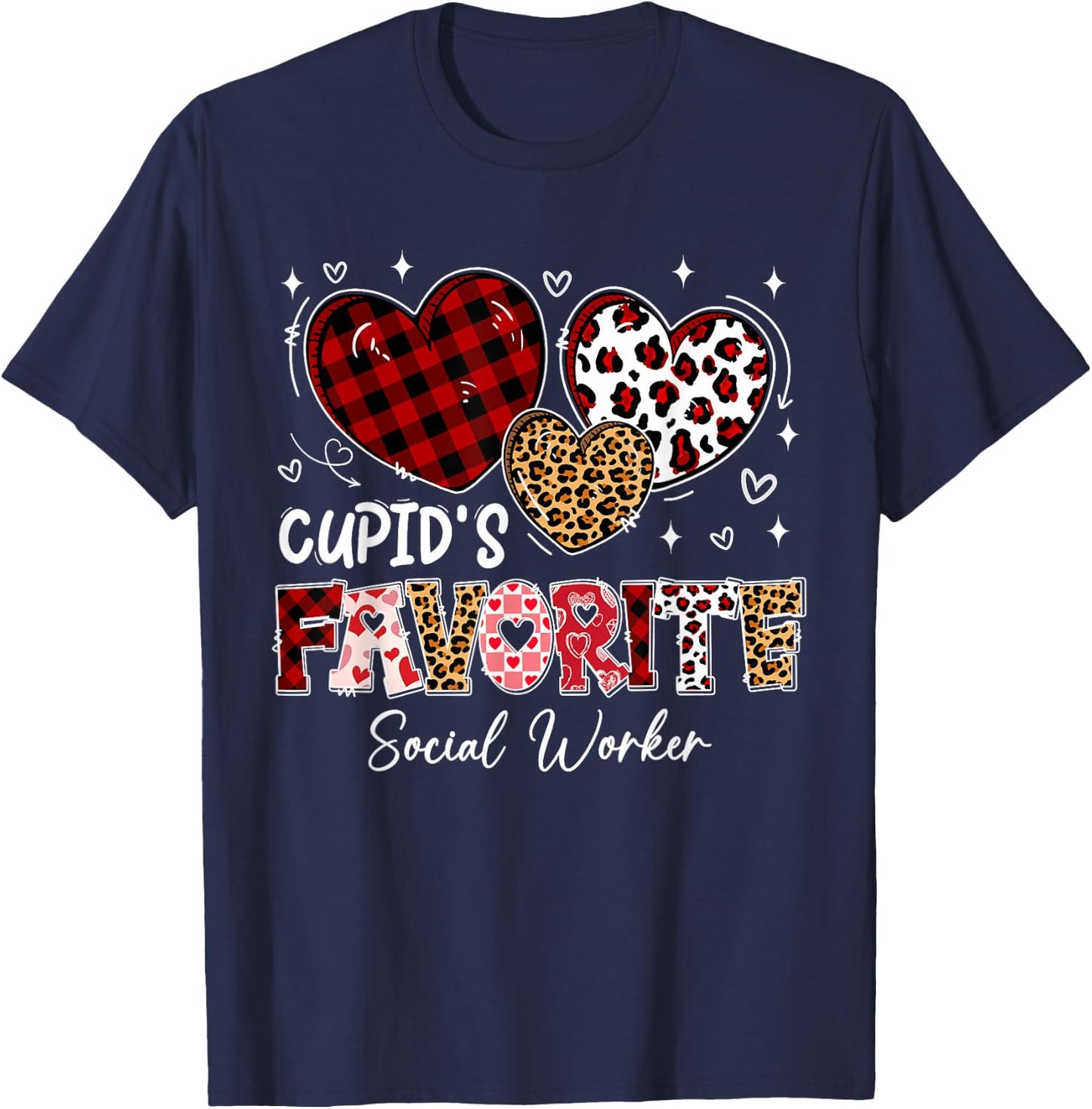 Three Hearts Cupid's Favorite Social Worker Valentine T-Shirt - T-Shirt | Navy