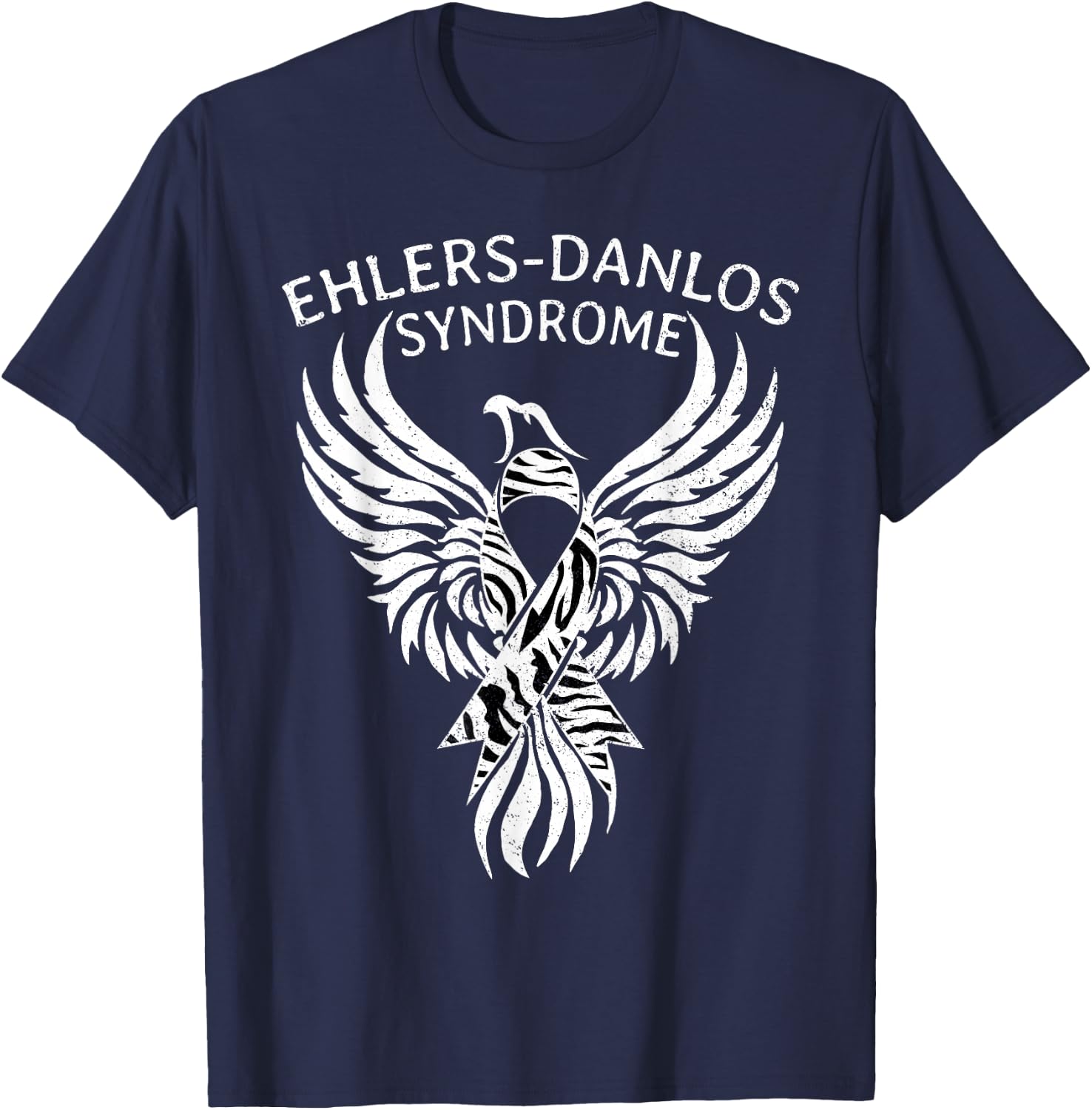 Fighter Ehlers-Danlos Syndrome EDS Awareness Zebra Ribbon T-Shirt - T-Shirt | Navy