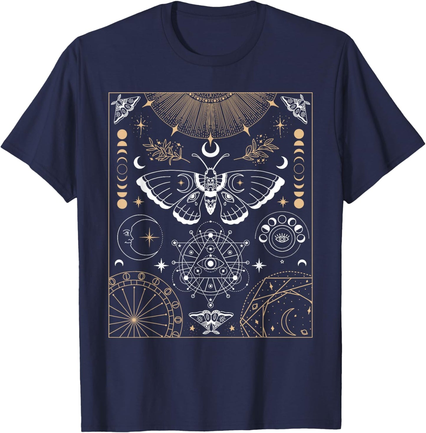Luna Moth Moon Phases Witchy Dark Academia Aesthetic T-Shirt - T-Shirt | Navy