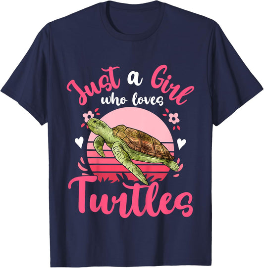 Kids Sea Turtle Just a Girl Who Loves Turtles T-Shirt - T-Shirt | Navy
