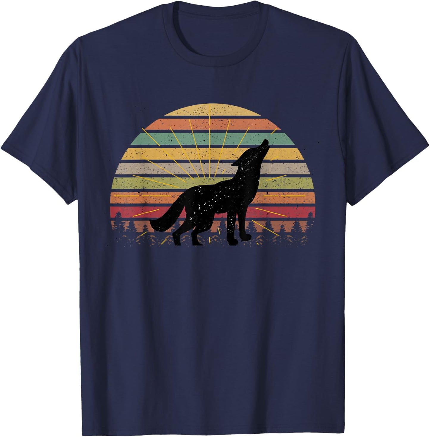 Vintage Retro Silhouette Wolves Wolf Howling At Moon T-Shirt - T-Shirt | Navy