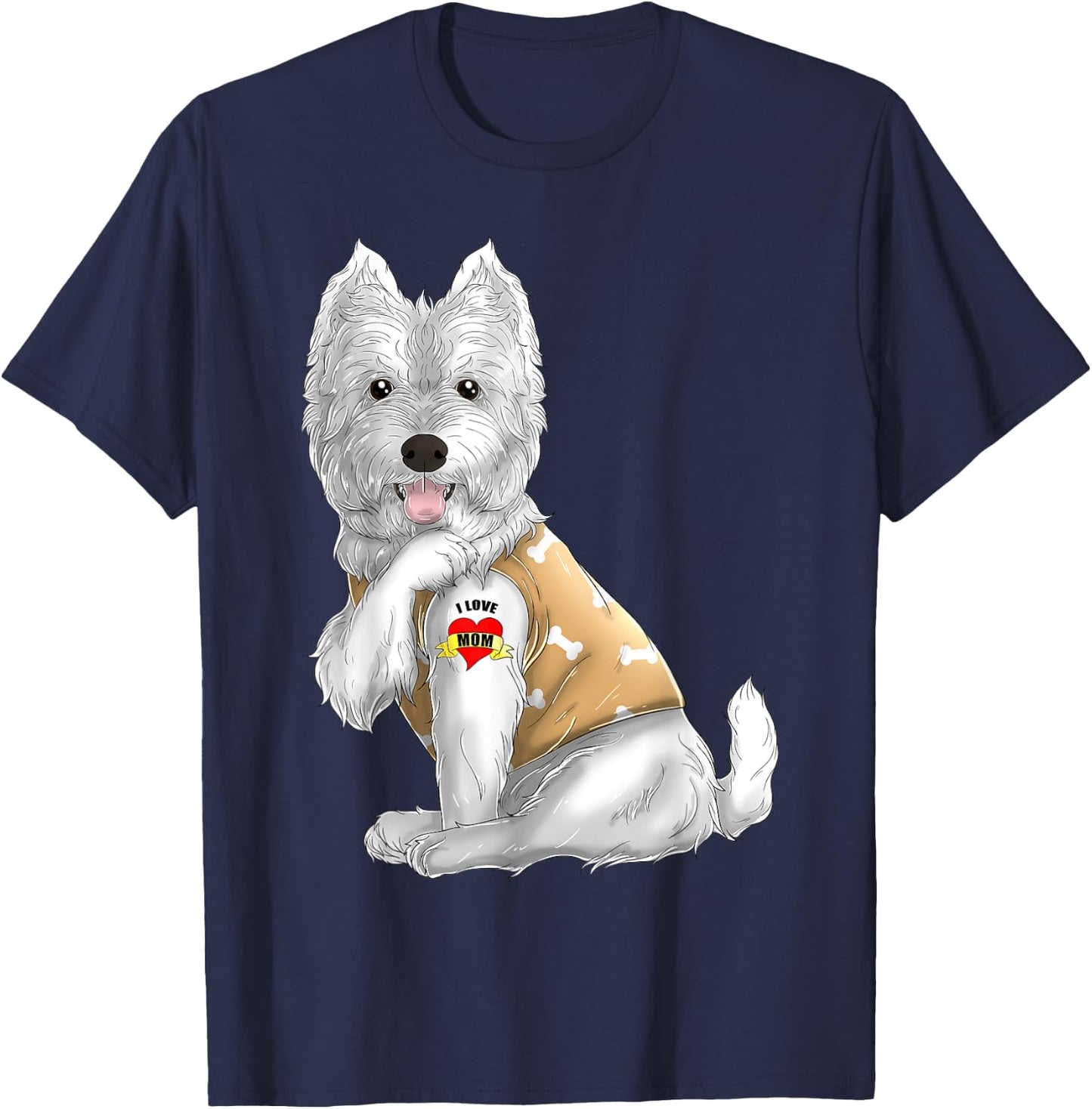 Westie I Love Mom Tattoo Dog Shirt Funny Mother's Day Gift T-Shirt - T-Shirt | Navy