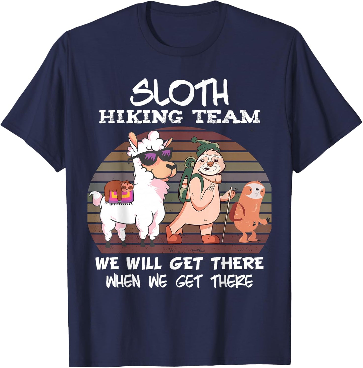 Sloth Hiking Team Sloth Llama Hiking Mountaineering Mountains T-Shirt - T-Shirt | Navy