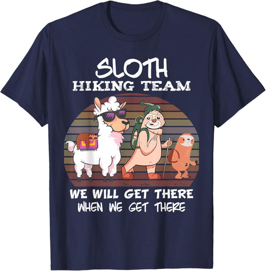 Sloth Hiking Team Sloth Llama Hiking Mountaineering Mountains T-Shirt - T-Shirt | Navy