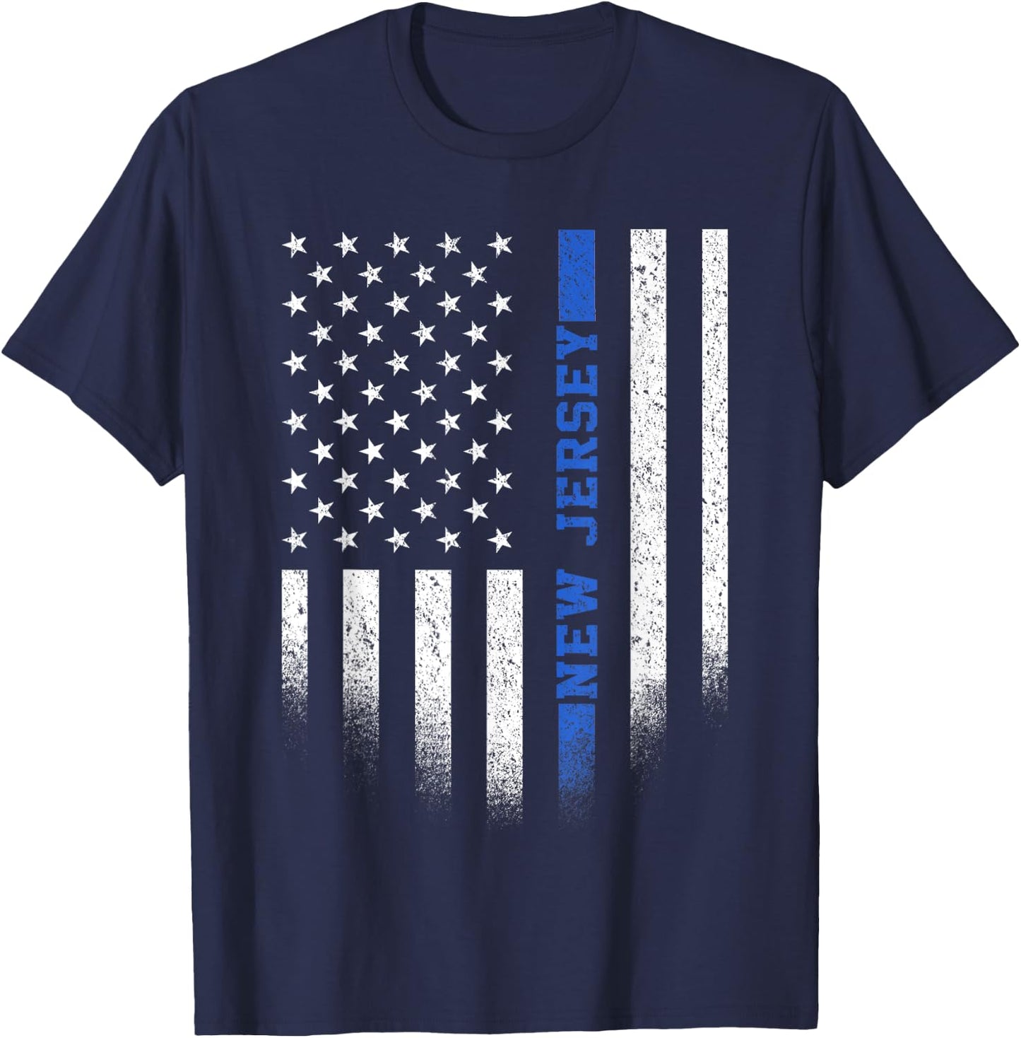 New Jersey Blue Line US Flag State NJ Police Officer T-Shirt - T-Shirt | Navy