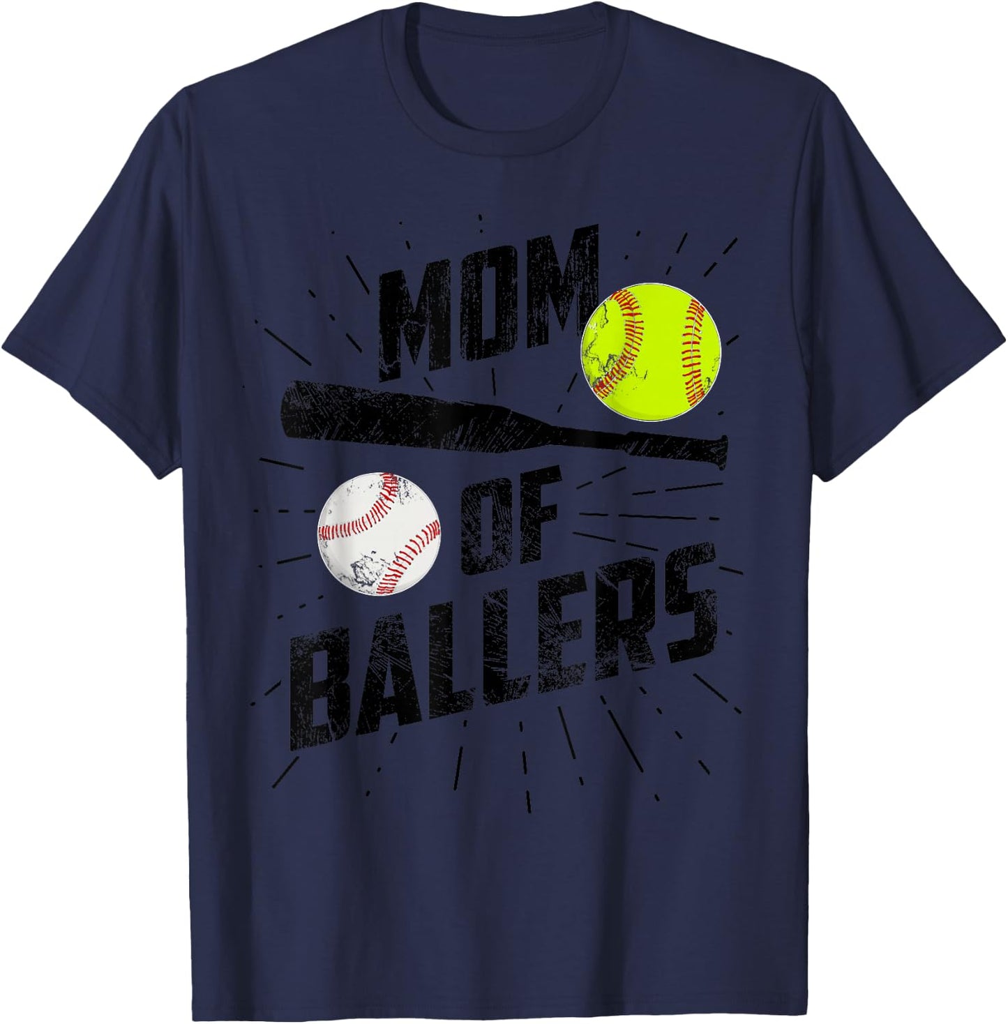 Mom Of Ballers Funny Baseball Softball Game Mothers Day Gift T-Shirt - T-Shirt | Navy